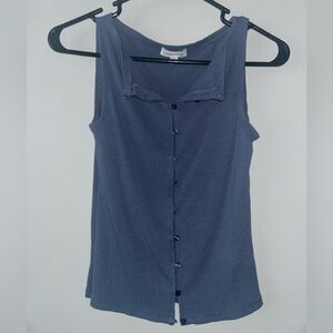 Pink Rose Blue Sleeveless Buttoned Tank Top